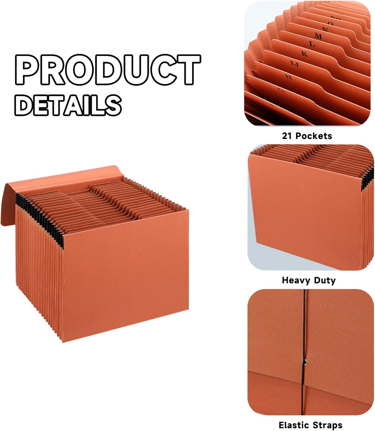 Heavy Duty Expanding File Folder Organizer,21 Pockets Accordion File Organizer,A-Z,1/3 Cut Tabs,Letter Size,17.5Inch Expansion