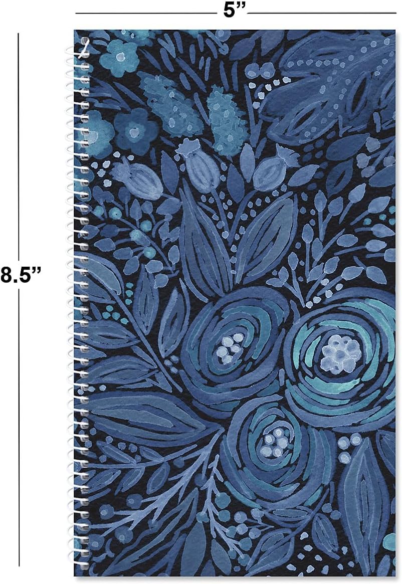 Navy Blossoms Password and PIN Keeper - 94 Pages; 5 Inch x 8-1/2 inch, Softcover Spiral-Bound Website Login Organizer