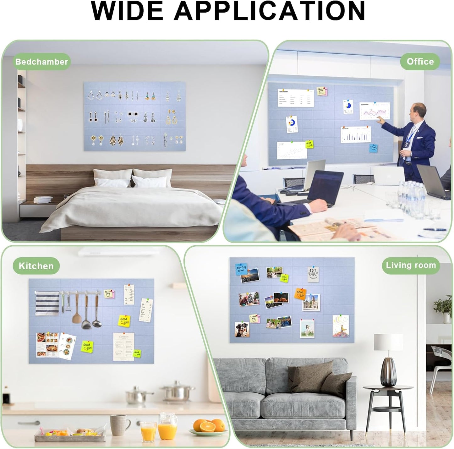 12 Pack Large Cork Board for Walls, 48" X 36" Felt Bulletin Board Tiles with 48 Safe Removable Adhesive Tabs & 60 Push Pin Board Decorative Cork Board Tack Board Wall Organizer for Office - Light Grey