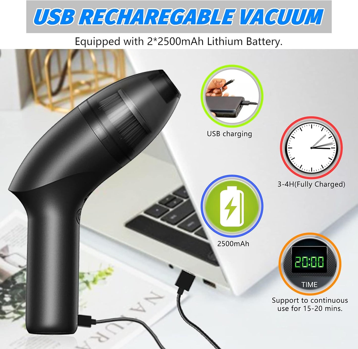 4.3Kpa Keyboard Vacuum Cleaner Mini：Handheld Computer Vacuum Cordless for Car Laptop Sewing Machine Portable Keyboard Vac USB Desk Crumbs Dust Cleaners