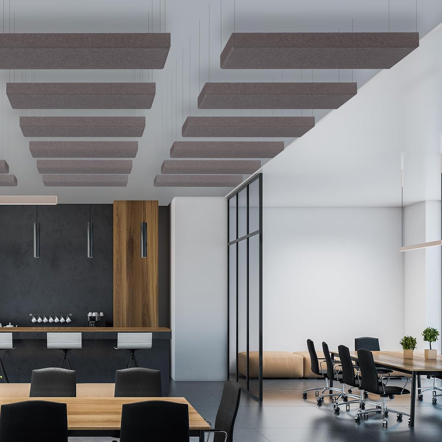 2” Thick Acoustic Panels with Hanging Brackets to the Wall, 2 PCS 47.2” x 11.8” Fiberglass Sound Absorbing Panels for Home Theater Church Office Wall or Ceiling, Mud Grey