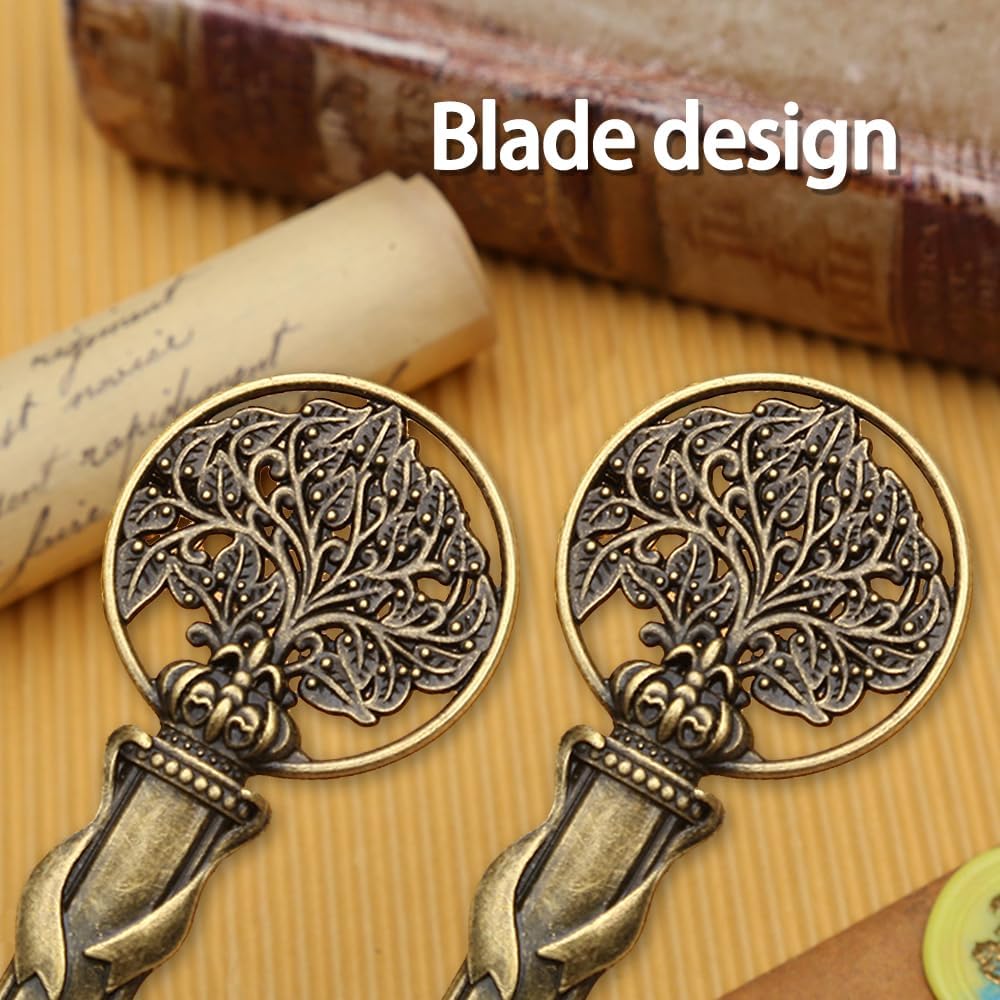 Vintage Letter Opener Set 2 Piece Antique Metal Cute Letter Cutter for Office and Home Decorative Envelope Knife Elegant Design