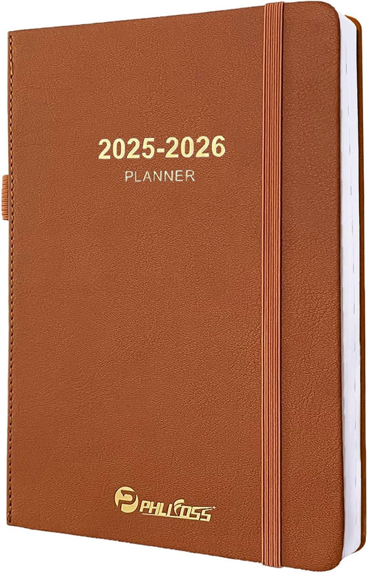 2025-2026 Daily Planner, One Page Per Day, Academic Planner (July 2025 - June 2026), Appointment Book with Time Slots and Monthly Tabs, 5.7" x 8.25", Pocket, Leather Cove (Brown)