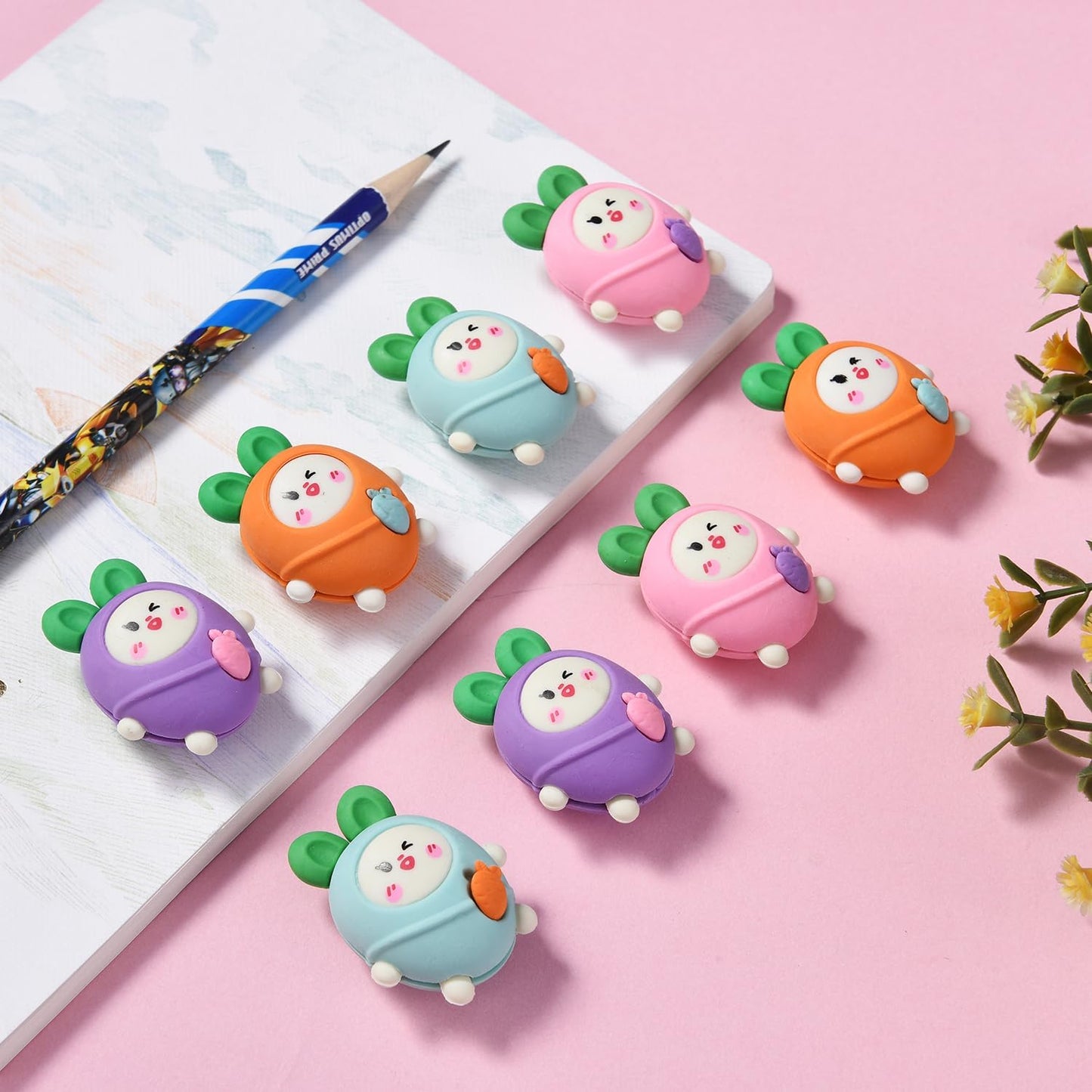 20 Pack Carrot Erasers for Kids, 3D Erasers for Boys Girls, Fun Take Aapart Erasers for School Supplies Prize Gifts Party Favors