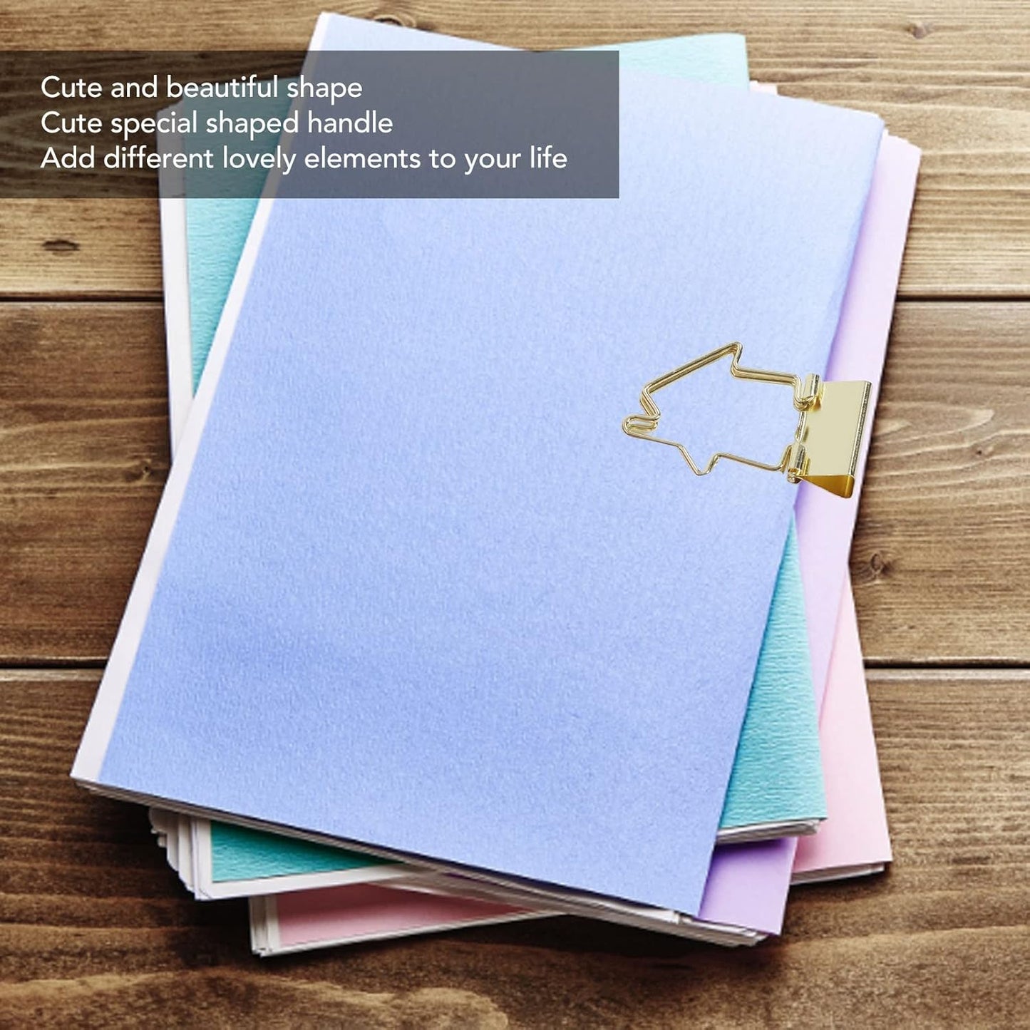 15Pcs Clips, Small Paper Clamps Metal Paper Clips Stationery Photo File Picture Bag Clip Clamp for Office Home House Shaped Handle