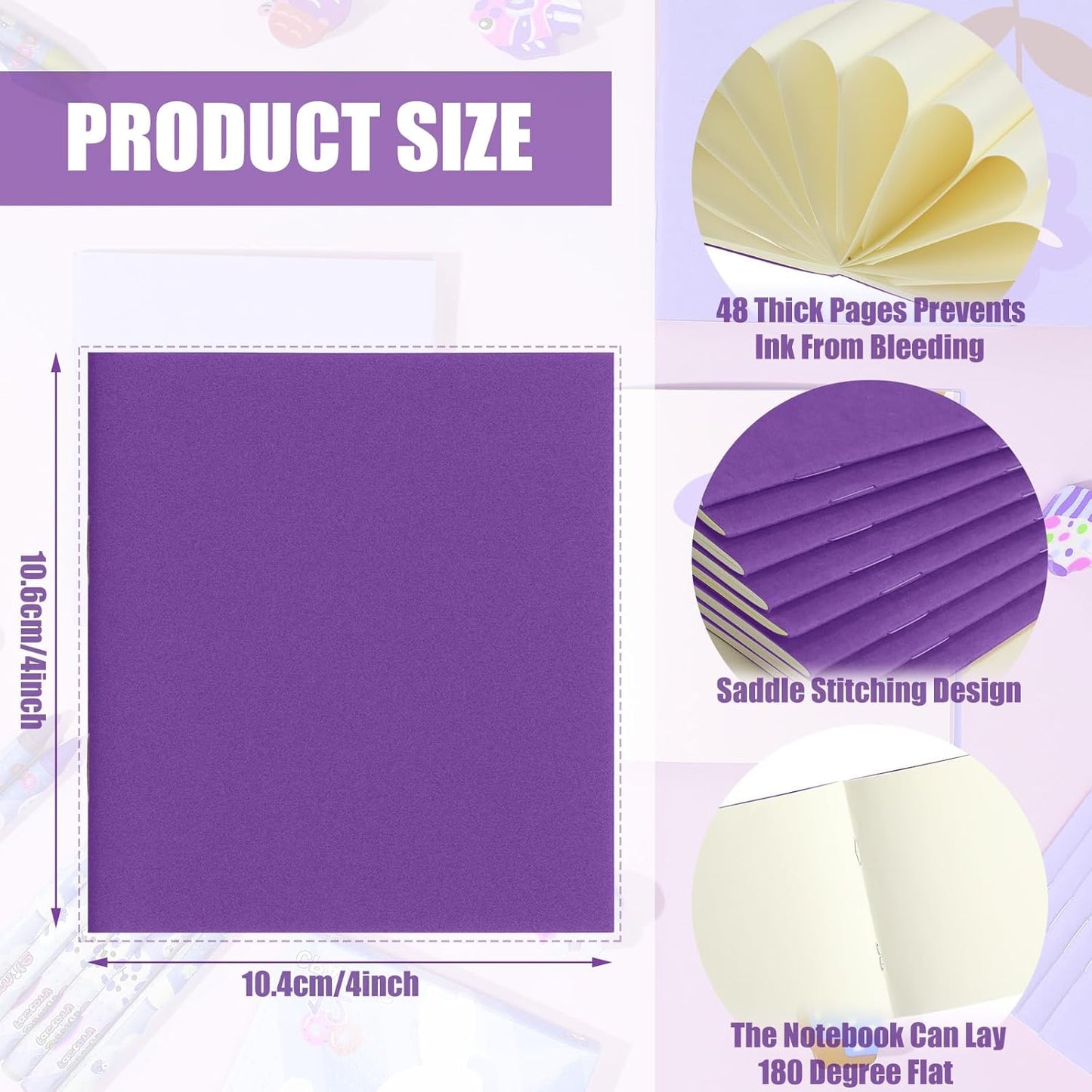 Thenshop 50 Pack Mini Pocket Kraft Notebooks Bulk 4 x 4 Inch Journal Notepads with Dot Memo Sketchbooks Writing Notepad for Party Favors Supplies (Purple,Blank Page)