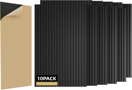 10 Pack Sound Proof Foam Panels for Walls 47.2"x23.6" Large Acoustic Panels Sound Absorbing, Self-Adhesive Soundproof Wall Panels for Home Studio, Office, Recording, Black (10 Pack Black)