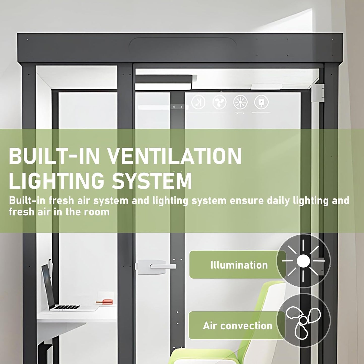 Office Sound Booth with Audio Privacy - Modern Soundproof Booth Includes Black Transparent Glass Design,Freestanding Office Room with Light, Fans,Casters for Study,Game (52.36IN)