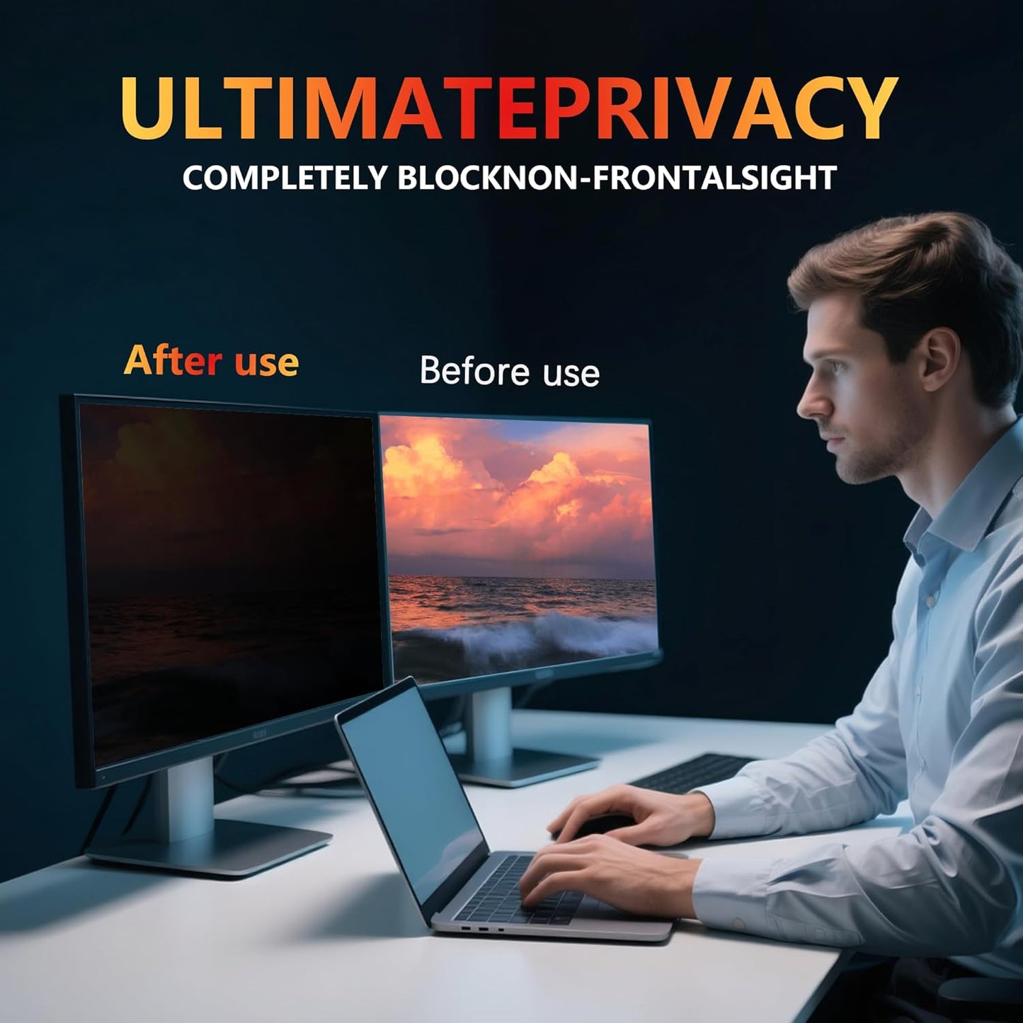 [2 Pack] 27 Inch Computer Monitor Privacy Screen for 16:9 Aspect Ratio - Privacy Shield and Anti-Glare Blue Light Protector Removable Eye Protection, Anti Spy Screen Protector Film