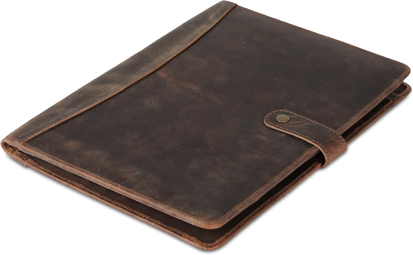 KomalC Leather Portfolio Folder with Button Closure | Business Padfolio for Professionals | Vintage Full-Grain Leather Organizer with Legal Pad Holder, Card Slots & Document Pockets (Distressed Tan)