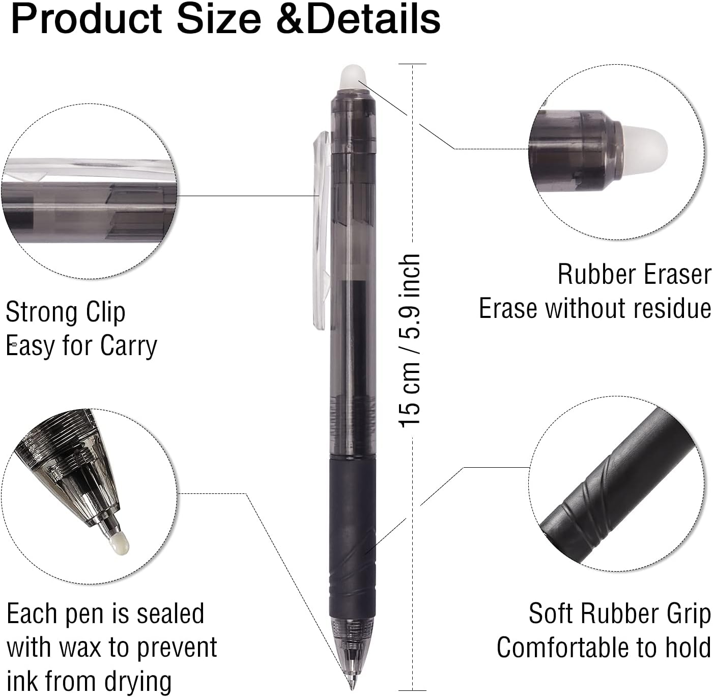 8 Pack Retractable Erasable Gel Pens Clicker Fine Point 0.7mm, Make Mistakes Disappear Comfort Grip for Drawing Writing Planner and School Supplies, Black and Blue Color Inks