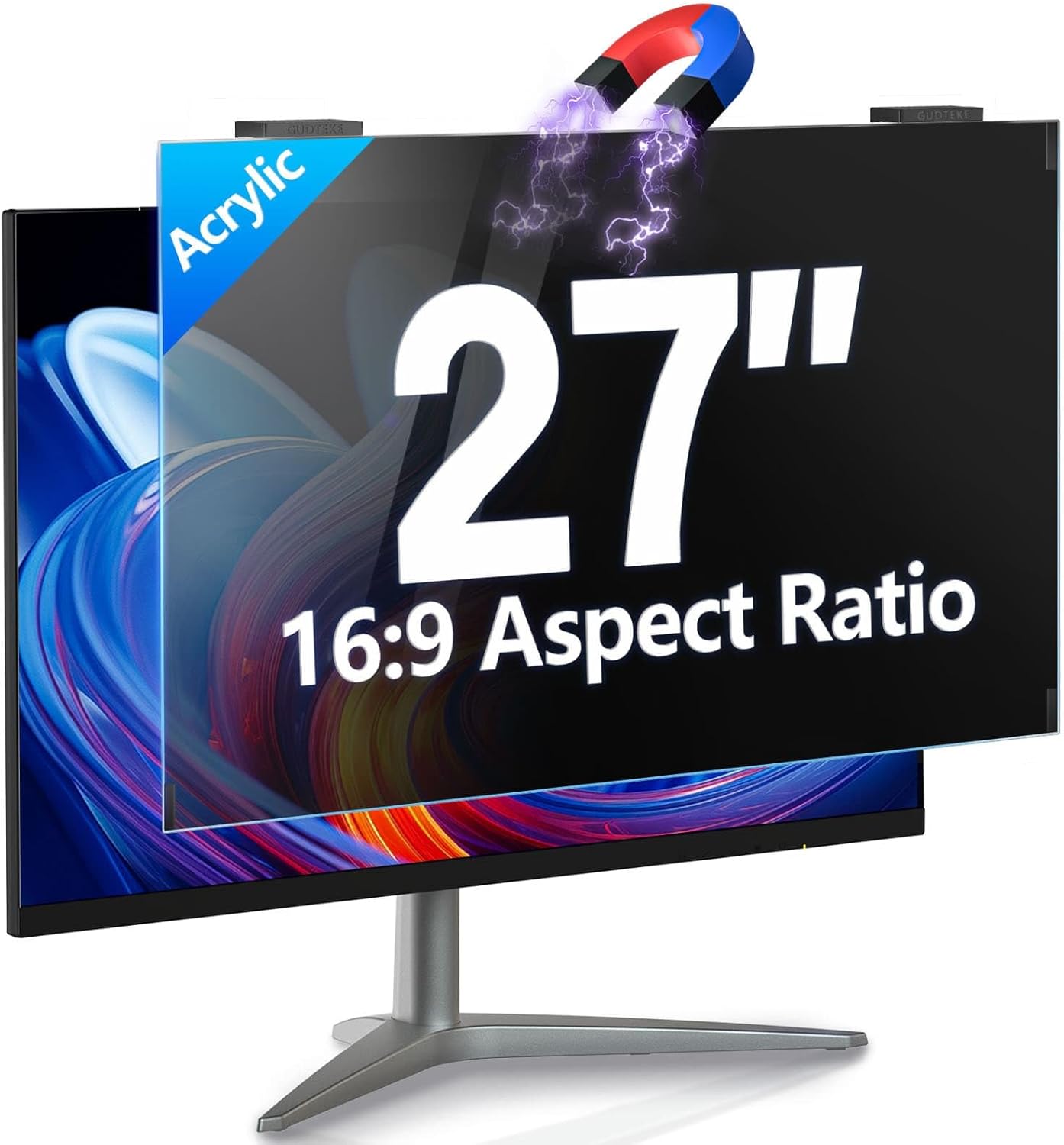 Magnetic Monitor Privacy Screen 27 inch, 9H Hanging Privacy Screen for Computer Monitor for 16:9 Frameless Monitor, Acrylic Eye Protection Anti Glare Blue Light Computer Screen Privacy Filter