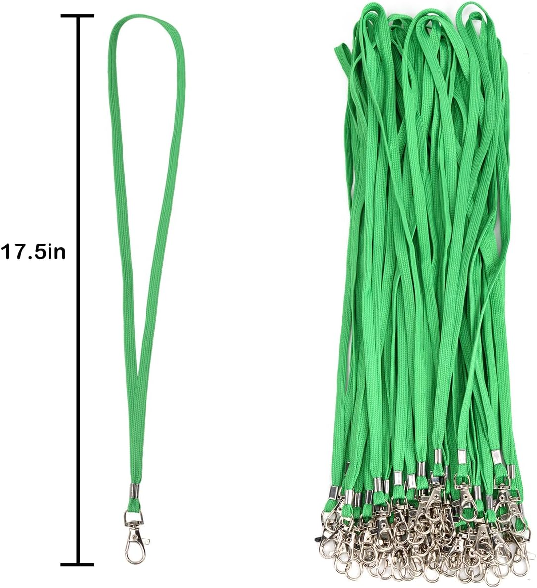 Green Lanyards 50 Pcs Bulk Lanyard for Id Badges Flat Lanyard with Badge Clip Swivel Hook (50, Green)