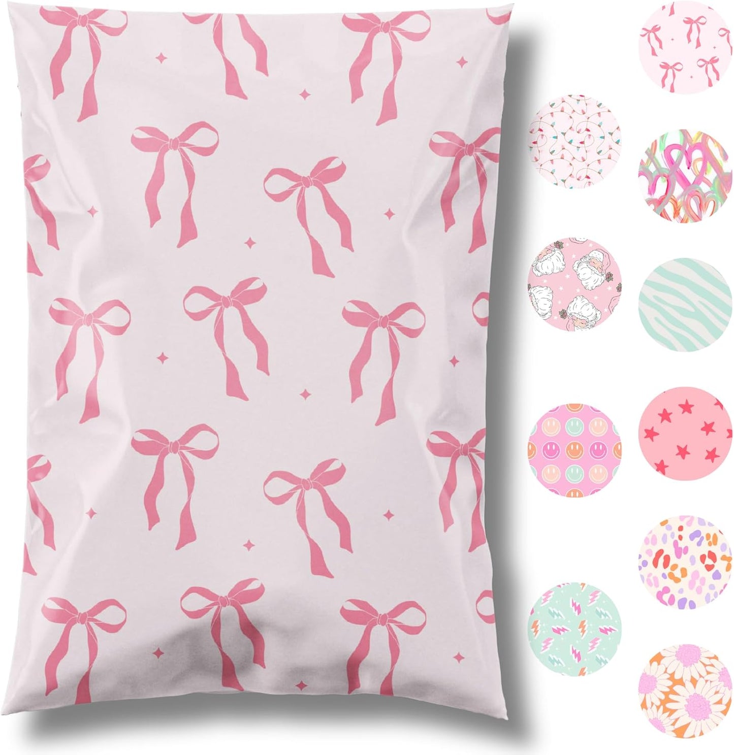 14.5x19 Designer Poly Mailer 100 Pack Heavy Duty Waterproof Self Seal Shipping Bags for Small Business Large Mailing Envelopes Bulk Tear Resistant Packaging Pink Bows Coquette