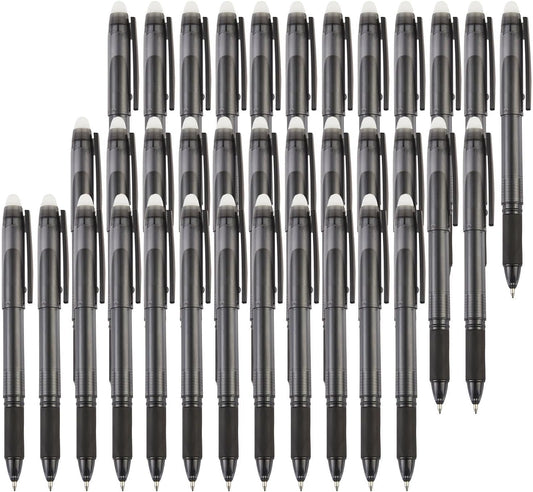 Volcanics Erasable Gel Pens, 0.7mm Fine Point Gel Erasable Ink with Eraser Cap- Rocket Book, Black, 36 Pack, Smooth Writing Pencil-Like Precision for Home School & Office