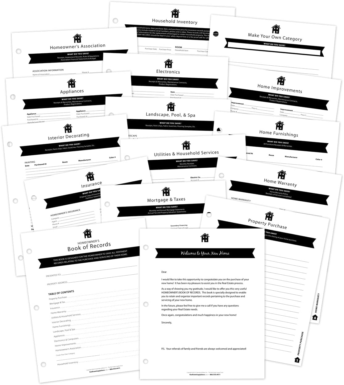 Homeowner's Book of Records Binder, Organize Household Receipts and Home Repair Record Keeping (Black)