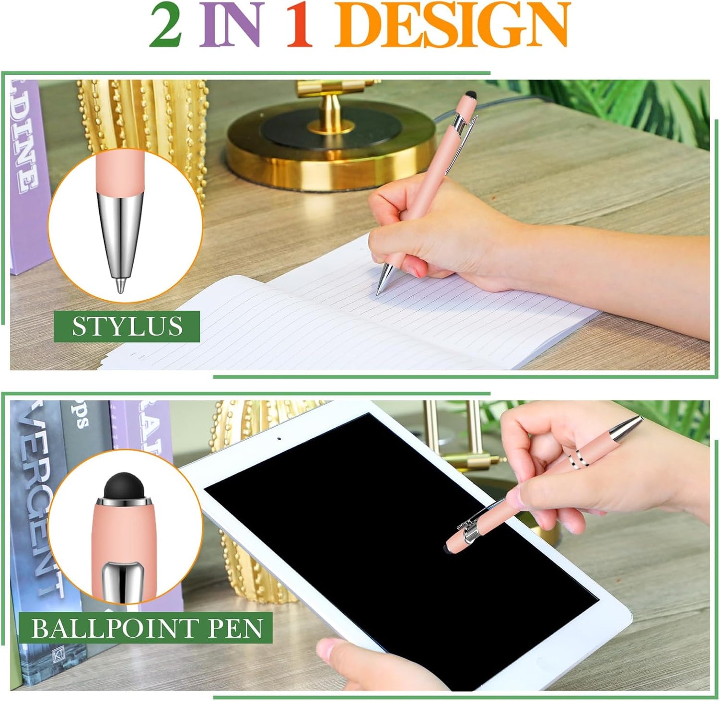 Zonon 38 Pieces Rubberized Ballpoint Pen with Stylus Tip Stylish Metal Pen Capacitive Styli with Soft Rubberized Grip, Black Ink for Most Devices(Chic Colors)