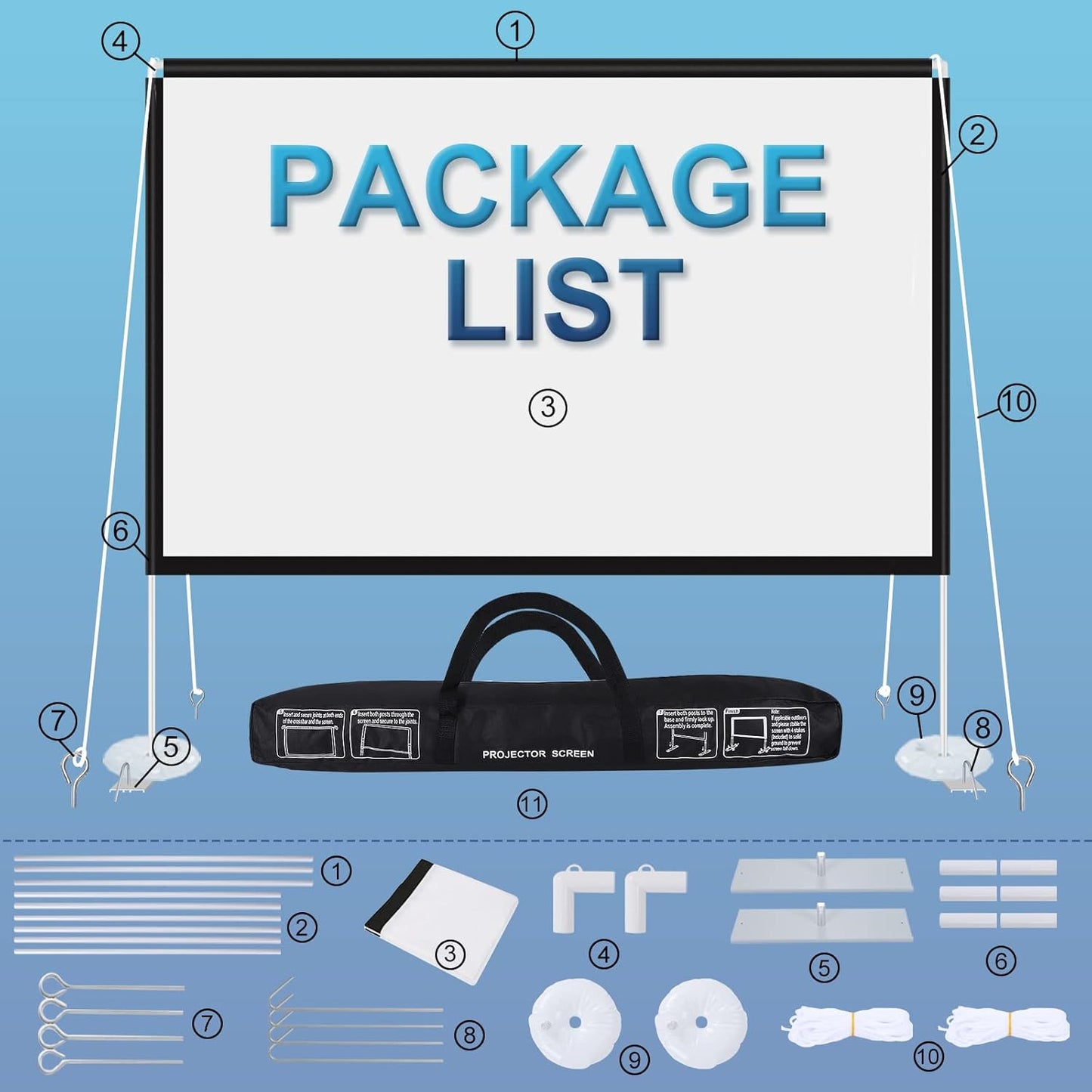 100 inch Projector Screen and Stand,Portable Projector Screen 4K HD Rear Front Projection Screen with Carry Bag for Outdoor Indoor Home Theater Backyard Cinema Travel