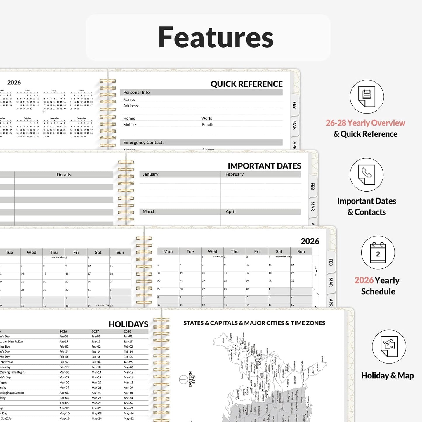 SUNEE Planner 2026 Weekly and Monthly, January 2026-December 2026, 8.5"x11", Tabs, Note Pages,Spiral Binding, Pink