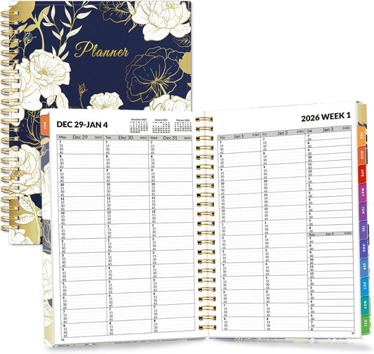 SUNEE 2026 Appointment Book, Quarter-Hourly, Weekly & Monthly - from January 2026 - December 2026, 6.4"x8.3" Flexible Cover, Notes, Pockets, Bookmark, Spiral Binding, Vintage Floral
