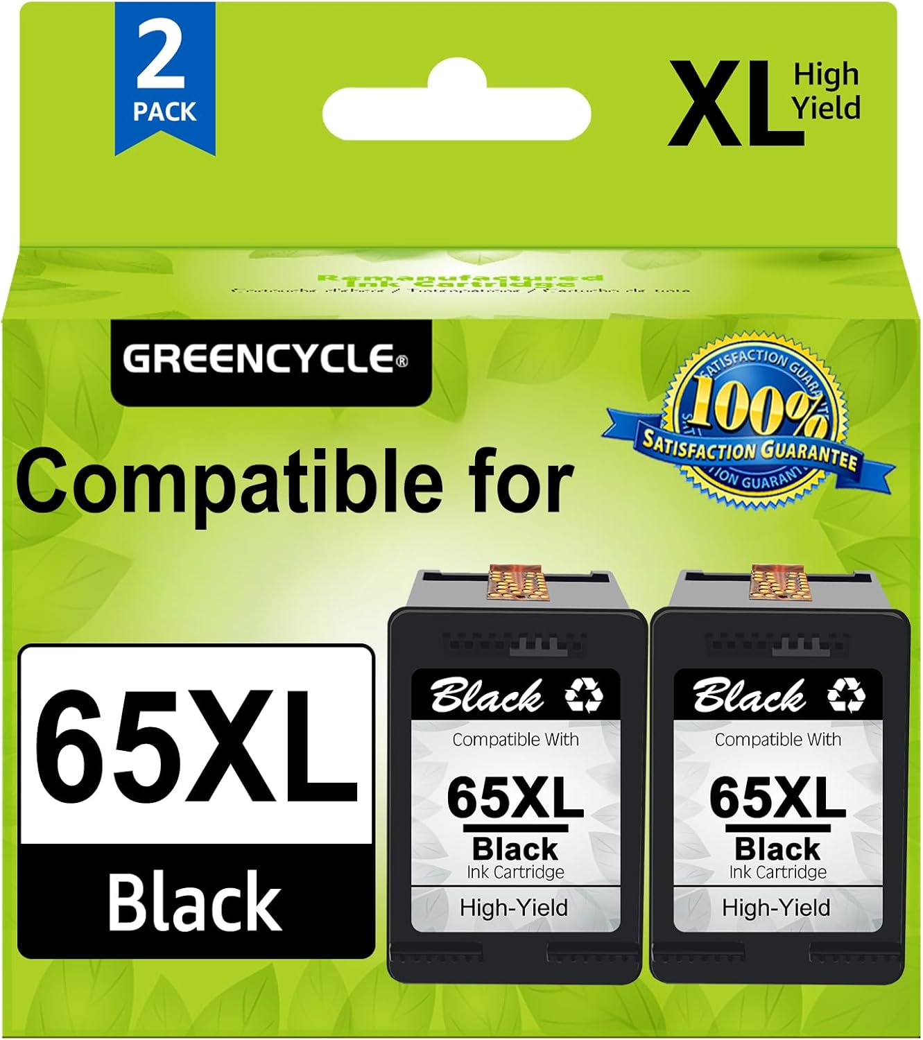 greencycle Remanufactured Ink Cartridge Replacement for HP 65XL 65 XL N9K04AN Compatible for Envy 5055 5058 5052 DeskJet 3755 2622 2655 2624 2652 3720 3722 3723 3730 3732 3752 Printer (Black, 2 Pack)
