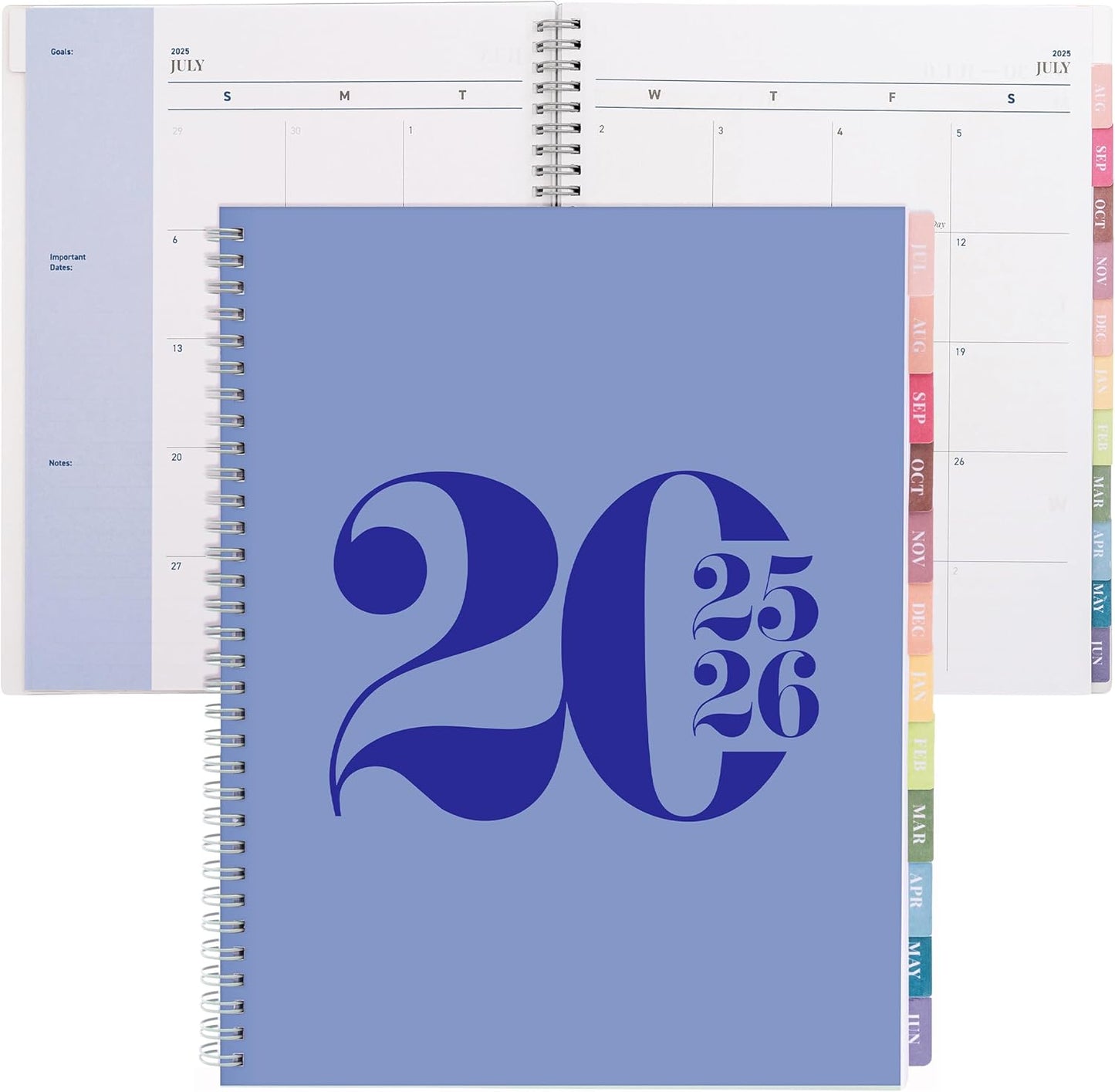 Rileys Academic Planner 2025-2026, Daily, Weekly & Monthly Planner, July 2025 - June 2026, Student Notes Pages, Twin-Wire Binding, Weekly Agenda for School & Work (8.5 x 11-Inches, Blue, Typographic)