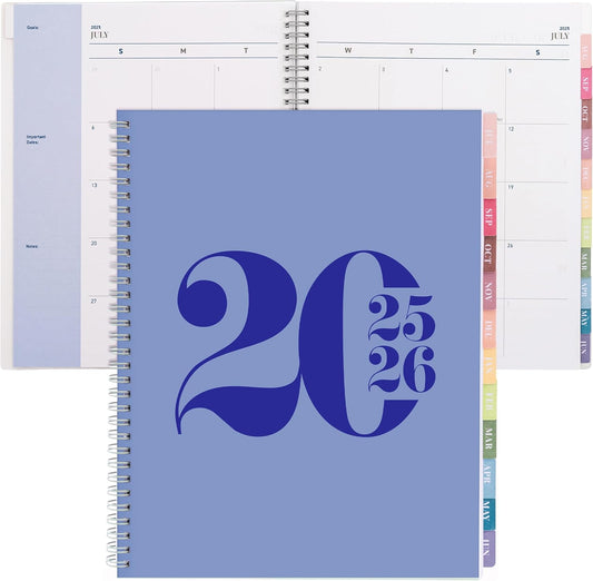 Rileys Academic Planner 2025-2026, Daily, Weekly & Monthly Planner, July 2025 - June 2026, Student Notes Pages, Twin-Wire Binding, Weekly Agenda for School & Work (8.5 x 11-Inches, Blue, Typographic)