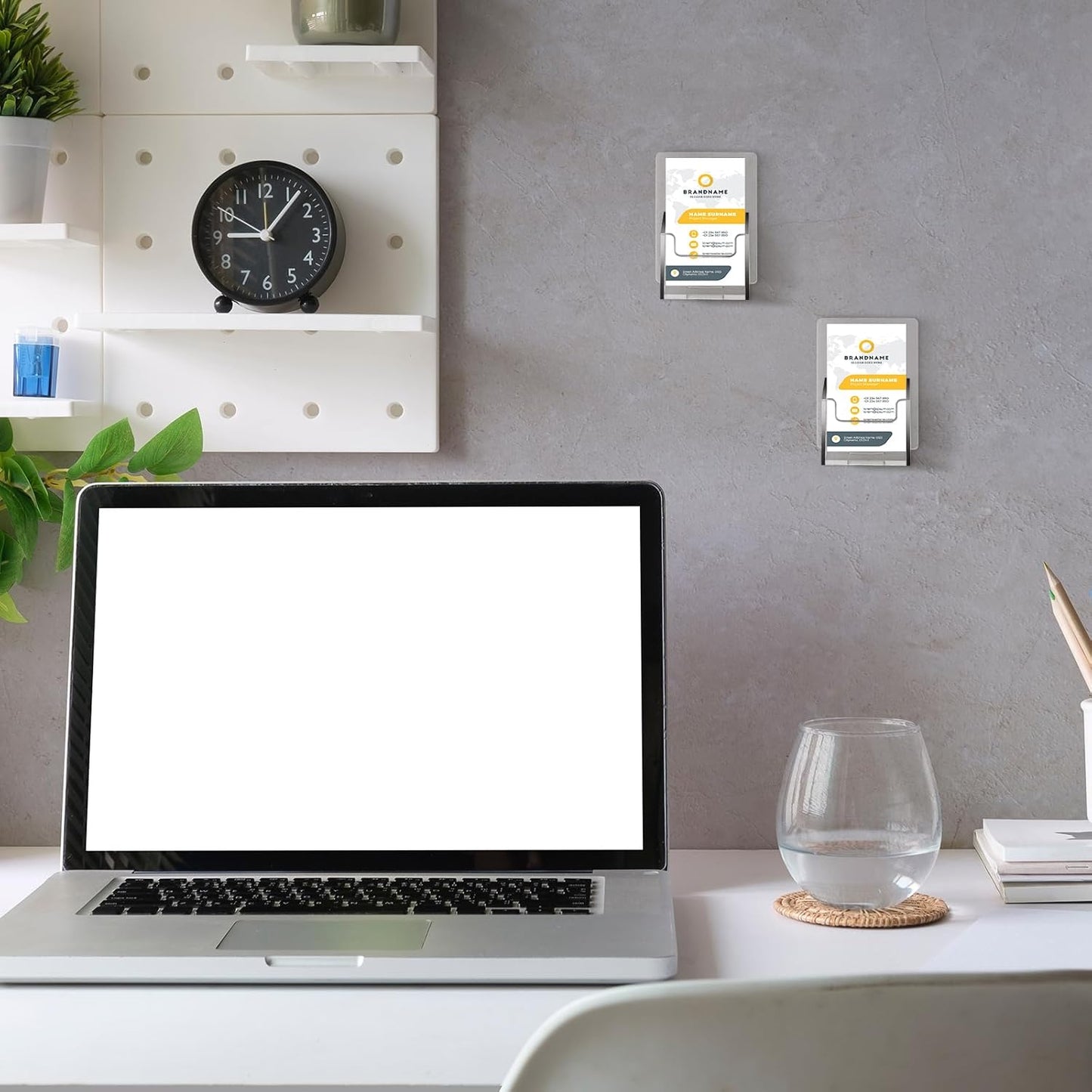 Chunful 3 Pcs Wall Mount Business Card Holder 3.75 x 2.75 x 1.25 Inch Vertical Clear Acrylic Card Display Rack Single Pocket Organizer Pre Drilled Plastic Display Stand for Home Office(Classic Style)