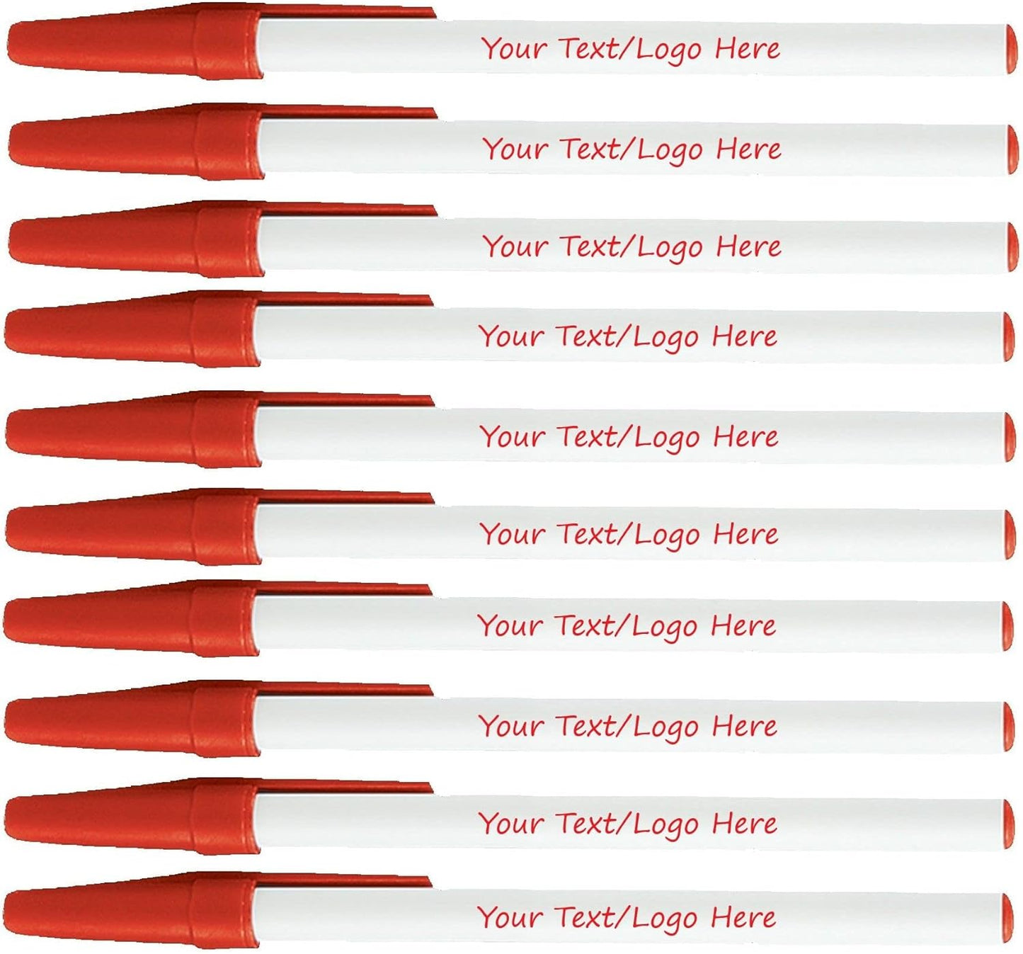 Personalized Stick Pens With your Custom Logo or Text-500 Pack Bulk-for Businesses, Parties, and Events, Custom Printed Slim Ballpoint Pens with Cap, Red, Black Ink