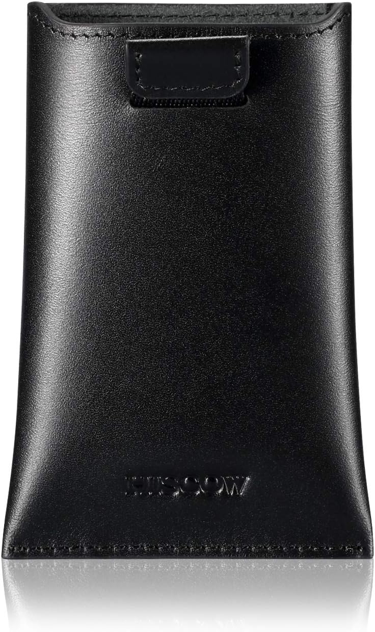 HISCOW Business Card Holder with Flap for Dispensing Cards - Italian Calfskin (Black)