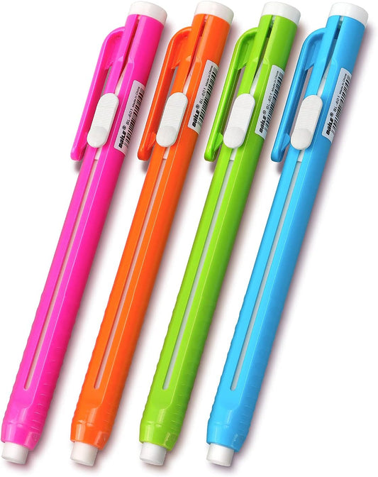 Retractable Mechanical Eraser Pen, Pen-Style Erasers Assorted Color, 4 Pack