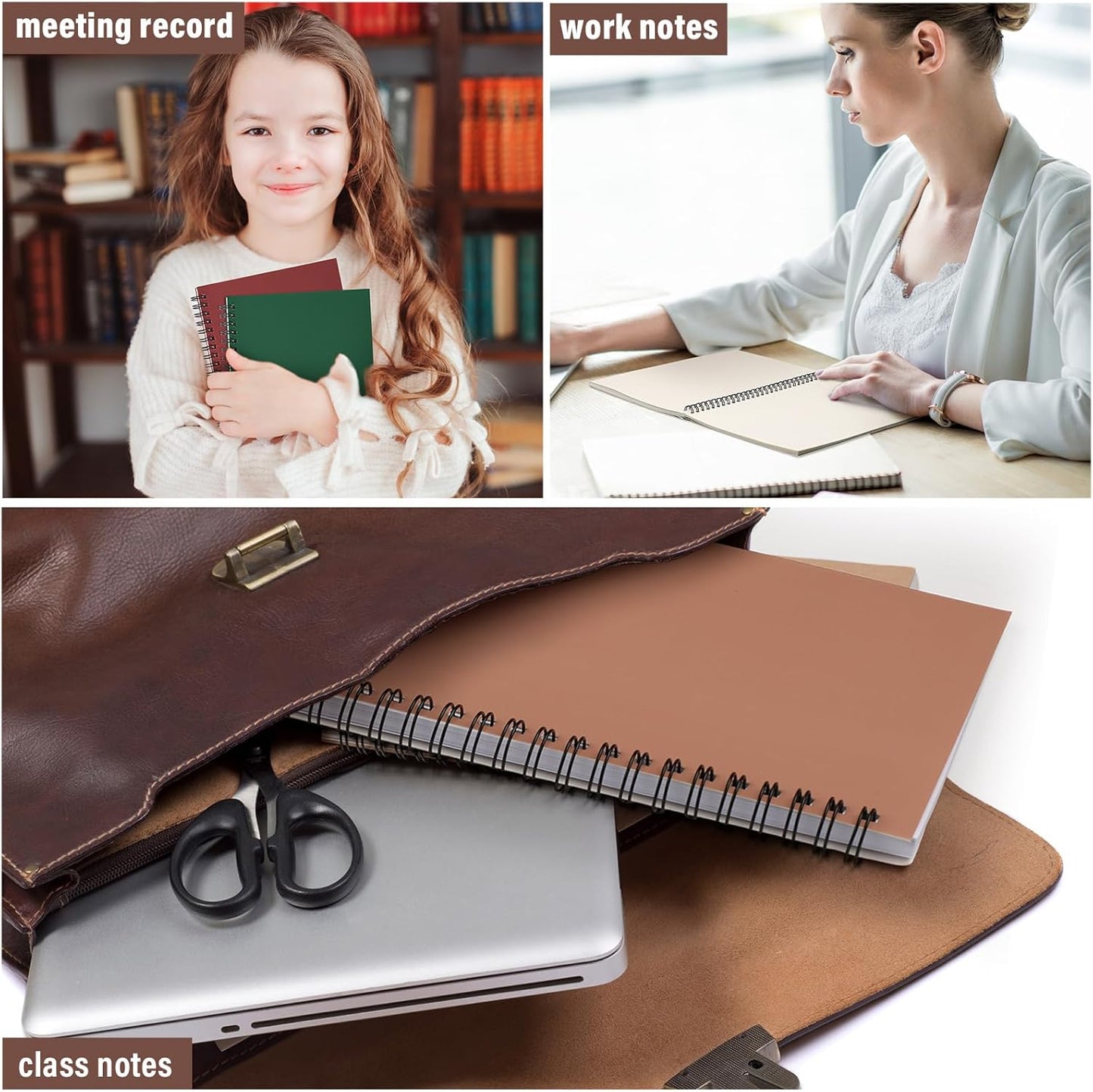 Fuutreo 12 Pcs Spiral Notebook for Work A5 8.3 x 5.7 Inch College Ruled Spiral Journal Notebook Kraft Cover Ruled Paper, 12 Color, 60 Sheets, 120 Pages for Office School(Business Color)