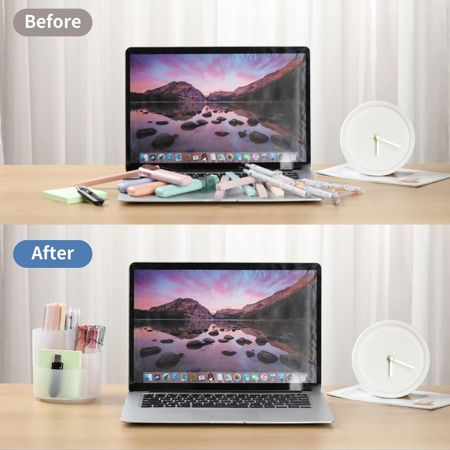 Desk Pencil Pen Holder, 3 Slots 360-Degree Spinning Organizers, Desktop Storage Stationery Supplies, Cute Cup Pot for Office, School, Art Supply, Kids - Clear