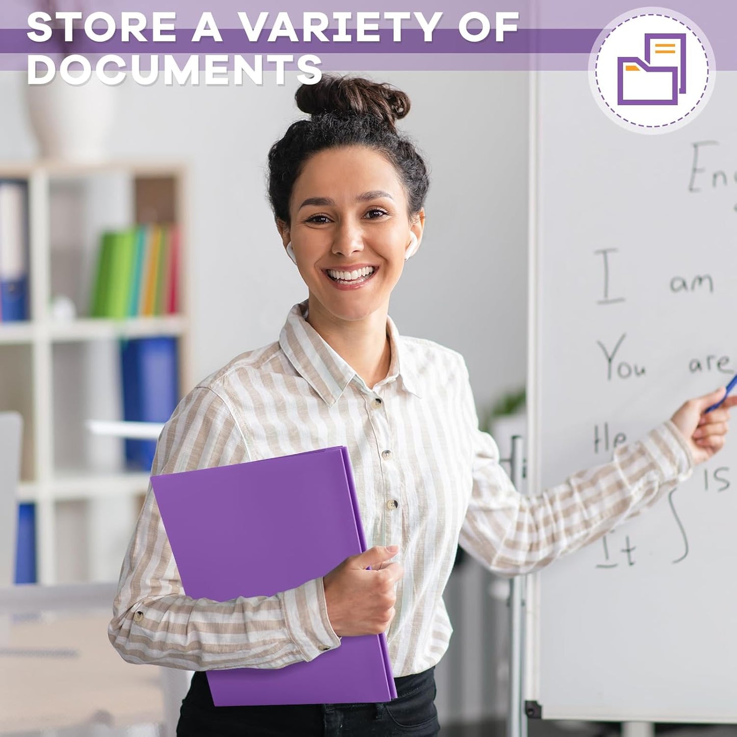 Henoyso 72 Pcs Plastic Folder with Clear Front Pocket and 3 Prong Plastic Folders with Card Slot Pocket Folders with Prongs for School Office (Purple)