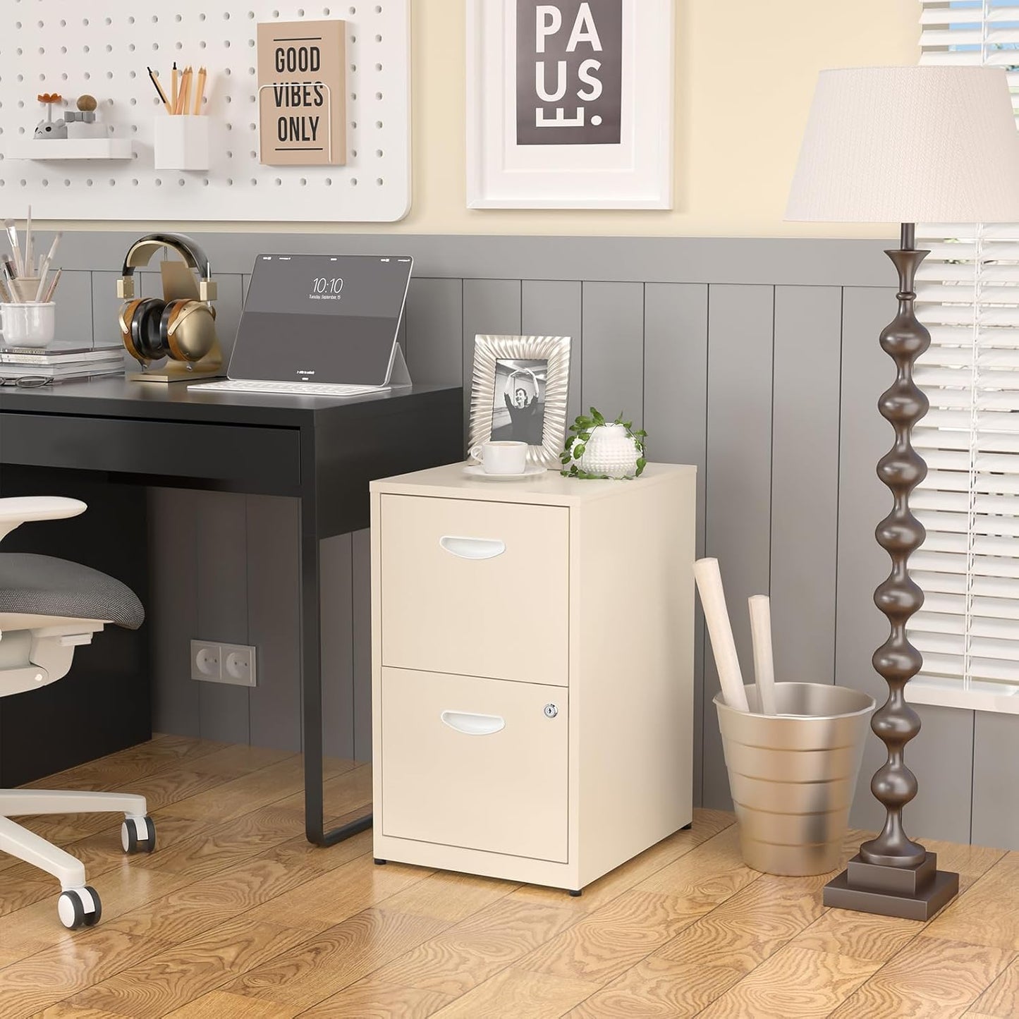 2 Drawer File Cabinet with Lock,Metal File Cabinets for Home Office,Two Drawers Cream Filing Cabinets for Home Office, Office File Cabinets for Hanging Letter,Easy Assemble