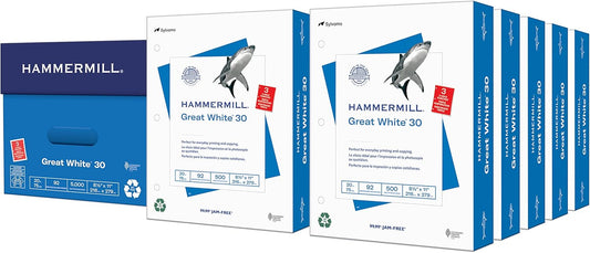 Hammermill Printer Paper, Great White 30% Recycled Paper, 3 Hole - 10 Ream (5,000 Sheets) - 92 Bright, Made in the USA, 086702C