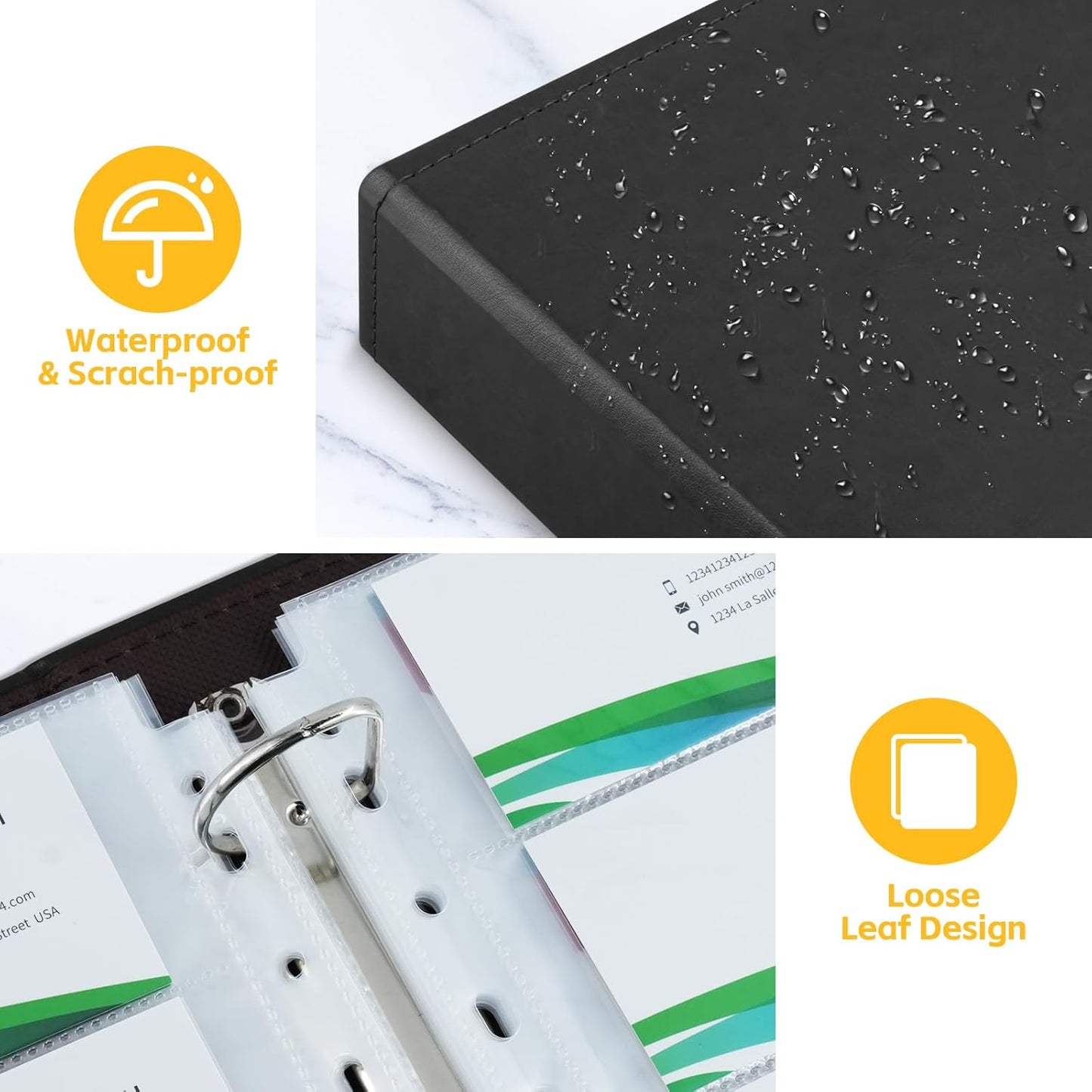 BYSTER A4 Business Card Binder, PU Leather Organizer with 30 Pack Sleeves (600 Pockets), Business Card Holder Book for Credit Cards, Membership Cards, and More - Black