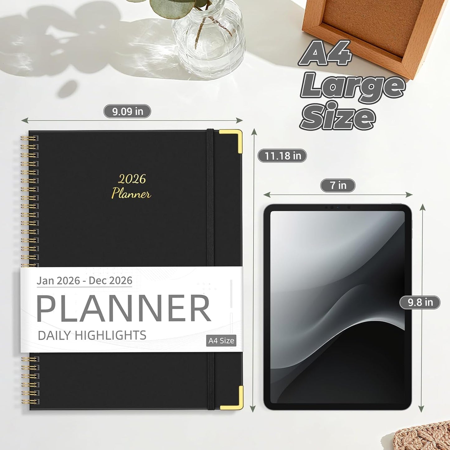 Academic Planner 2026 (8.5" x 11") - Weekly & Monthly Planner (Jan. 2026 - Dec. 2026), Column View Calendar Organizers, Hardcover Agenda Book with Tabs for Office & School, Black