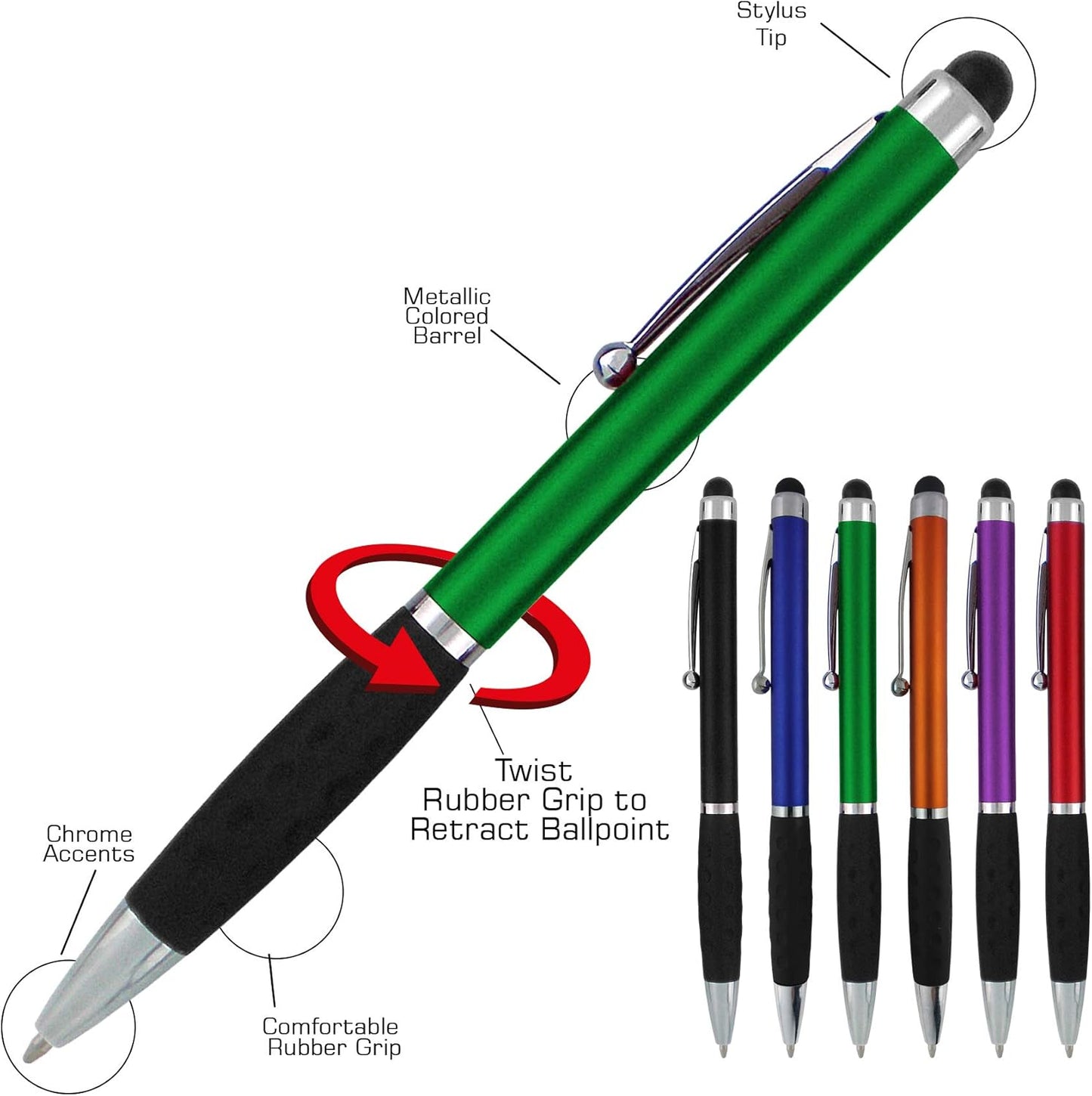 Stylus Pens -2 in1 Capactive Touch Screen with Ballpoint Writing Pen Sensitive Stylus Tip For Your iPad iPhone Samsung Galaxy & All Smart Devices -Metallic Barrel - Assorted Colors Comfy Grips,12 Pack