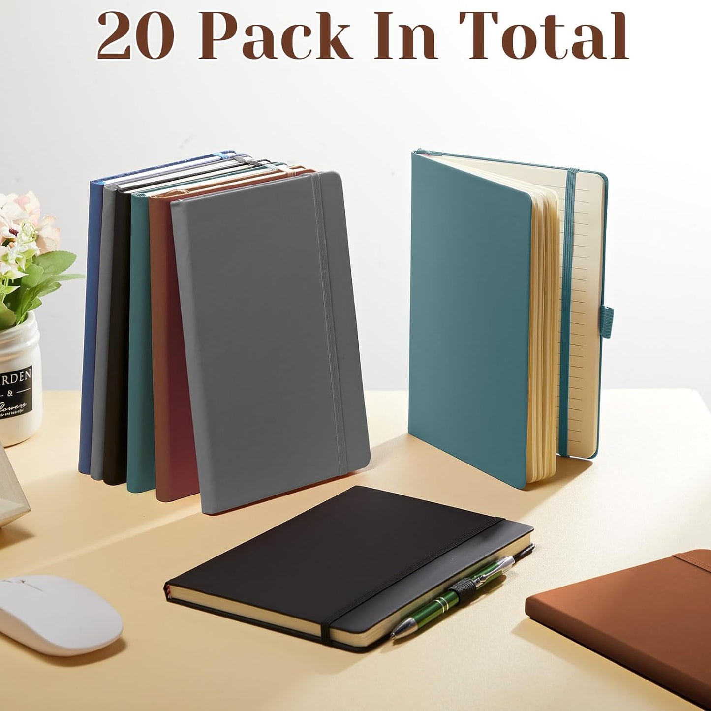 20 Pack Pocket Notebook Journals 3.7" x 5.7" Hardcover Small Mini Pocket Notebooks with Pen Holder A6 Lined Journal with 100 Gsm Paper(Black, Brown, Grey, Lake Blue, Blue)
