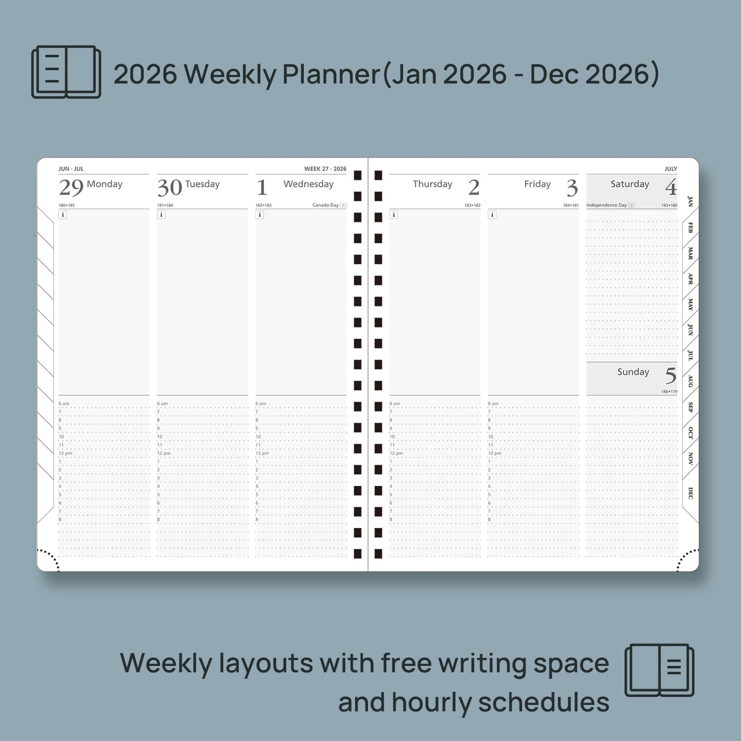 POPRUN 2026 Planner (Large Size 10'' x 8'' Wire-Bound Hard Cover) Daily Weekly and Monthly Calendar - Agenda 2026 (Jan.2026-Dec.2026) with Hourly Schedule, Monthly Tabs - Burgundy