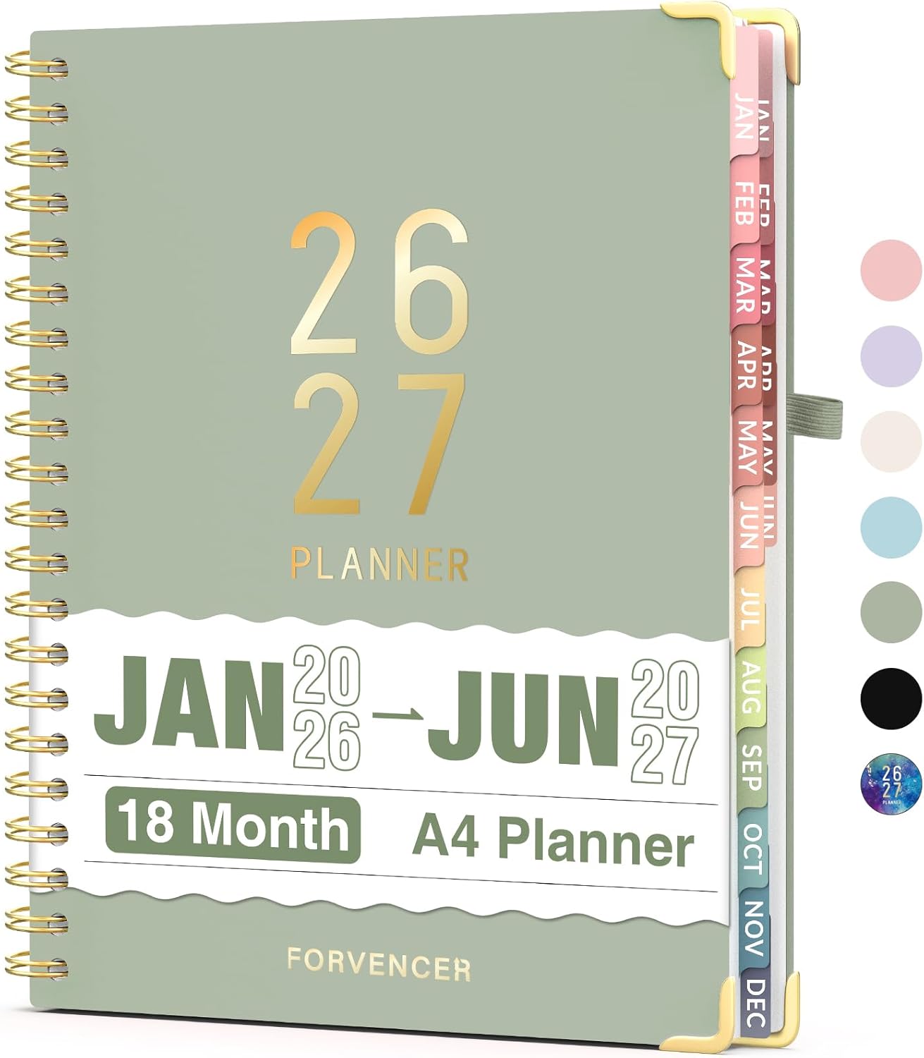 Forvencer Planner 2026-2027, 18 Month Weekly and Monthly Calendar Planner, Jan 2026 -June 2027, 8.5" x 11", Daily Agenda Book with Tabs, College Organizer Notebook, School Supplies for Student Teacher Classroom, A4, Green