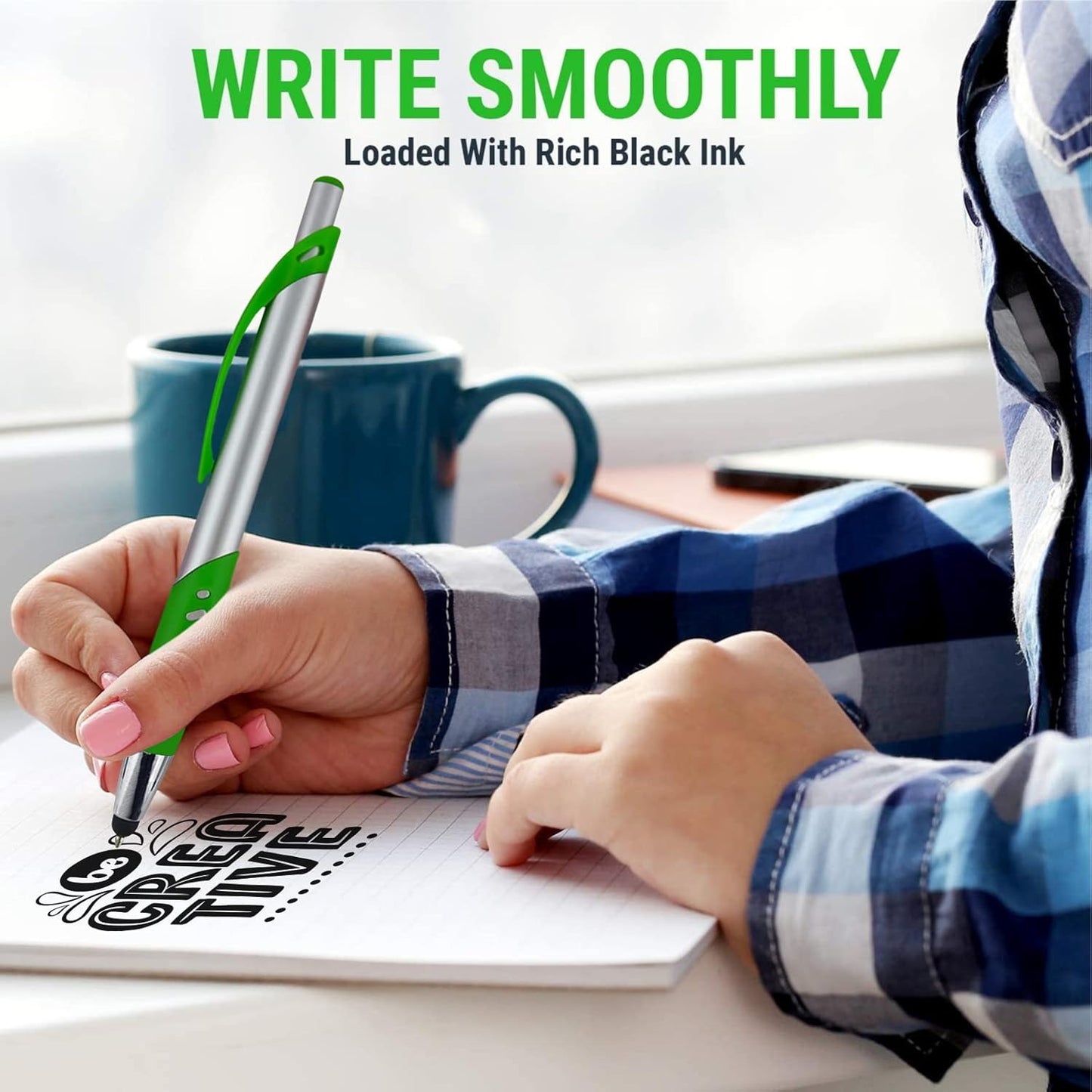 2 in 1 Capacitive Stylus & Ballpoint Pen Comfort Grip for Any Touchscreen Device, iPad, iPhone 6,6 Plus, iPod, Android, Galaxy, Dell, Note, Samsung (Silver-5 Pack)