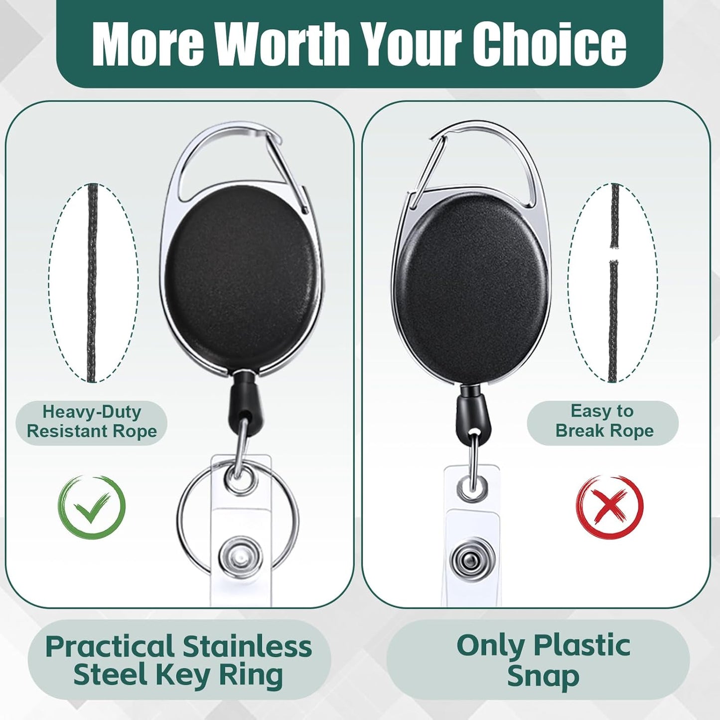 Honoson 20 Pcs Heavy Duty Retractable Badge Reels Batch ID Badge Holder Retractable Clip Bulk Key Holder with Ring for Office Worker Employee, Doctor Nurse Gifts (Black)