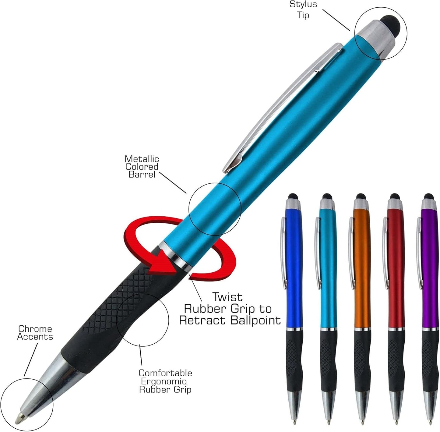 Personalized Pens With your Custom Logo or Text-300 Pack Bulk-for Businesses, Parties, and Events, 2 in 1 Ballpoint Pen + Capacitive Stylus for Touchscreen Devices, L'Blue Barrel, Blue Ink