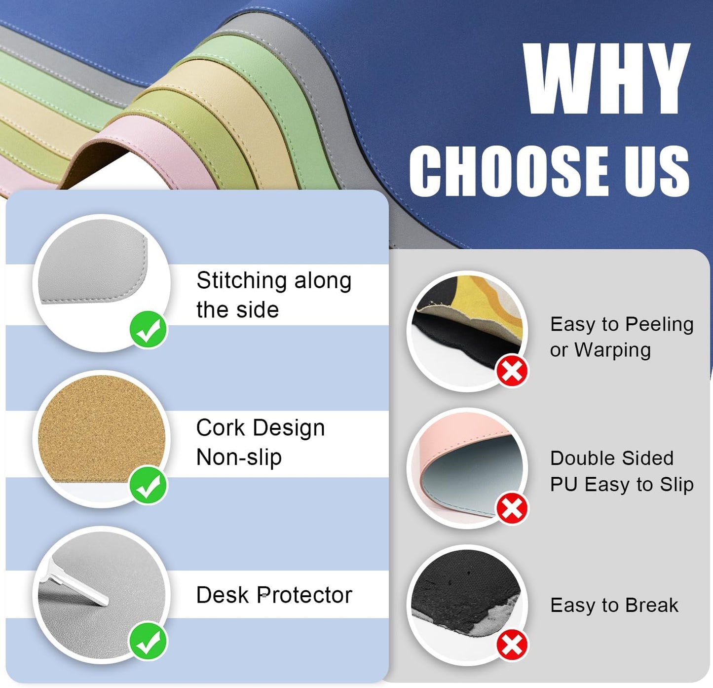 BLESWIN Large Desk Pad, 47.2'' x 23.6'', Office Desk Mat, Computer Mat for Desk, Leather Desk Pad Protector, Sewing Desk Blotter, Desktop Writing Pad for Office/Home/Decor Light Grey