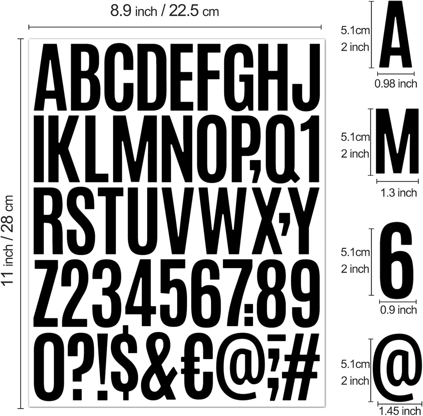 1000 Pcs Waterproof 2" Vinyl Alphabet & Number Stickers - Self-Adhesive for Mailboxes, Windows, Doors, Signs, Vehicles & More, White