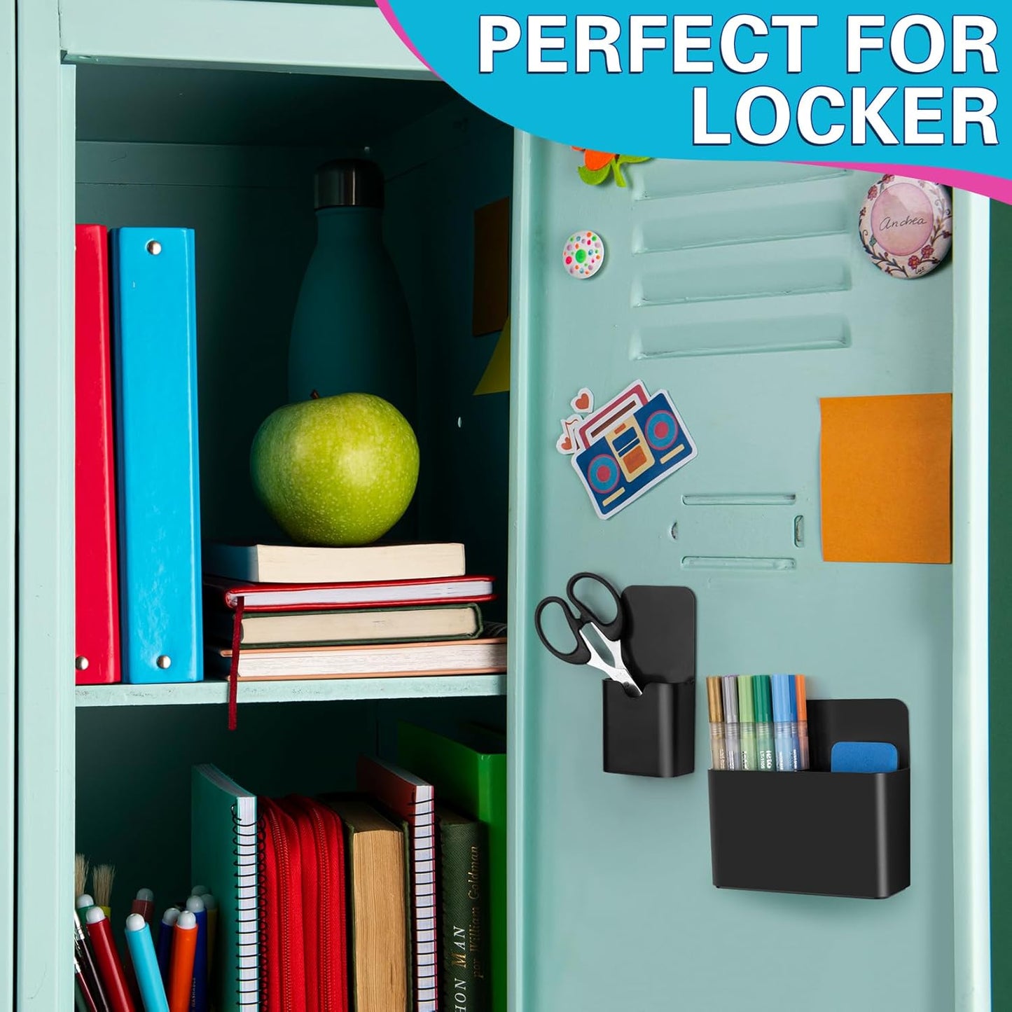 Grtard 4 PCS Magnetic Pen Holder, Black Magnetic Marker Holder for Whiteboard, Magnetic Dry Erase Marker Holder, Magnetic Pen Holder for Refrigerator, Magnetic Pencil Holder, Magnet Locker Organizer