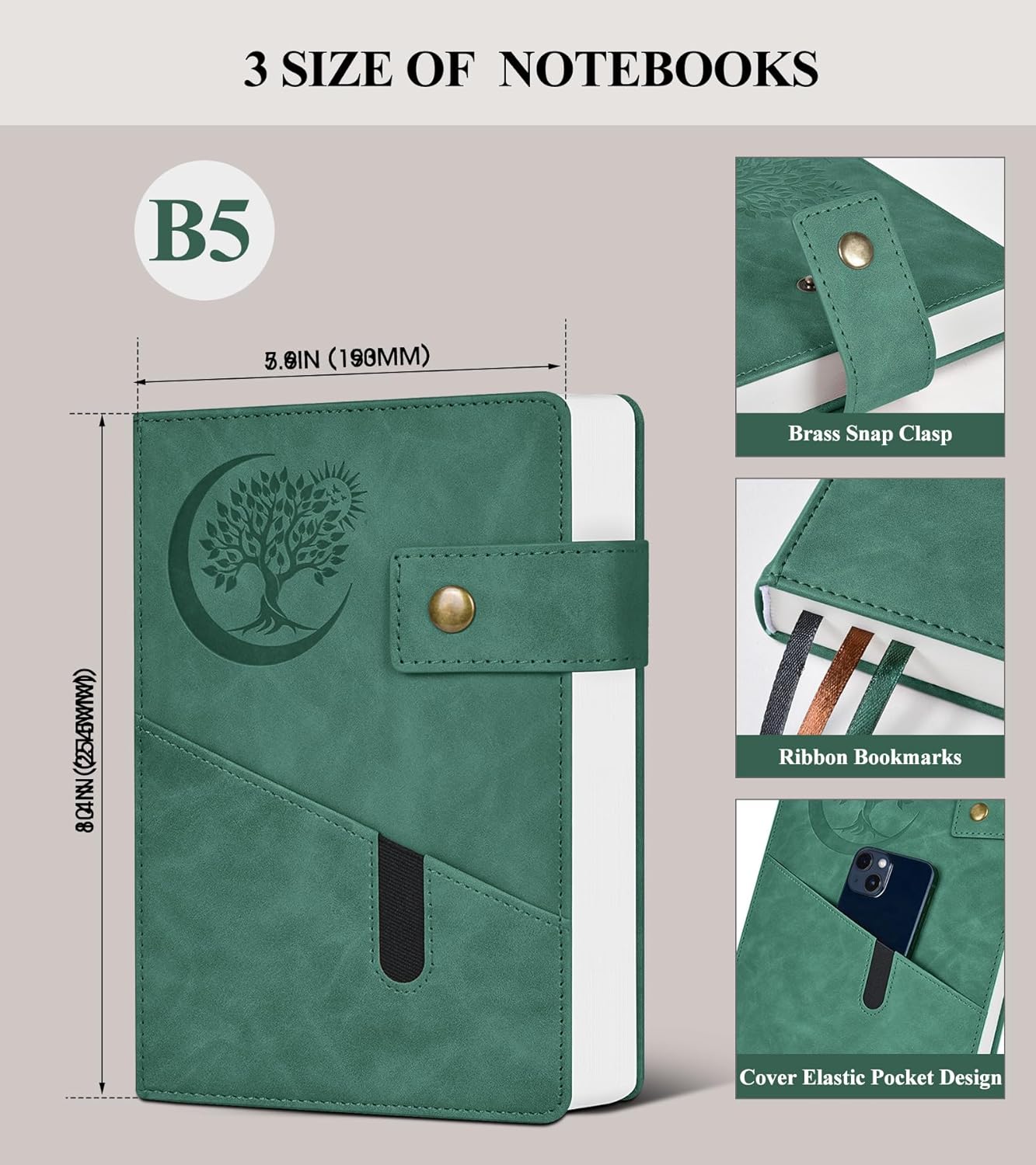 365 Page Thick Lined Journal Notebook for Men Women, B5 Large Leather Journals for Writing, Hardcover Notebooks for Work, School, Note Taking, Business, Travel Diary, College Ruled 7.6" x 10"