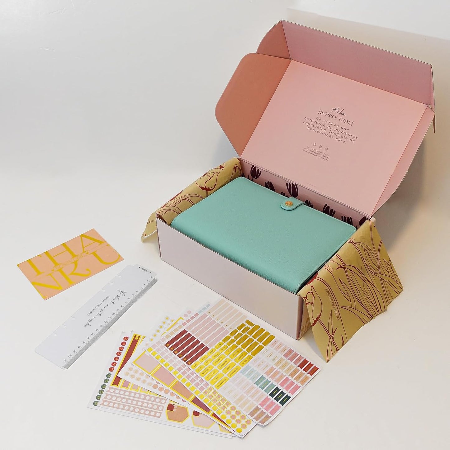 Bossy Girl Journey - A5 Daily Planner Binder – Undated Time Blocking Refillable Organizer for Women with 110gsm Paper, PU Leather Cover, Stickers, Dividers, Pen Loop, Gift Box – Goal Setting & Productivity (Pistachio)